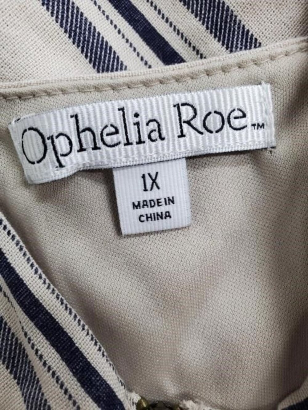 Ophelia Roe Cream & Grey Striped sleeveless v-neck capri Jumper 1X - Picture 4 of 4